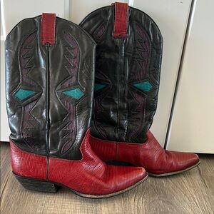 Hunt Club Womens Trennis Red Lizard Black Leather Western Boots (vintage)